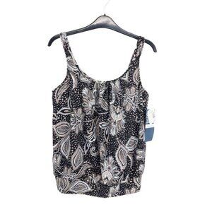 Women's Shape Solver Tankini Swimsuit Top Sz 10 Black/Tan/White New